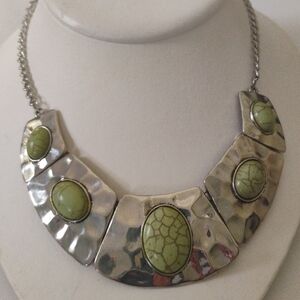 Silver and Green Statement Necklace (New)
